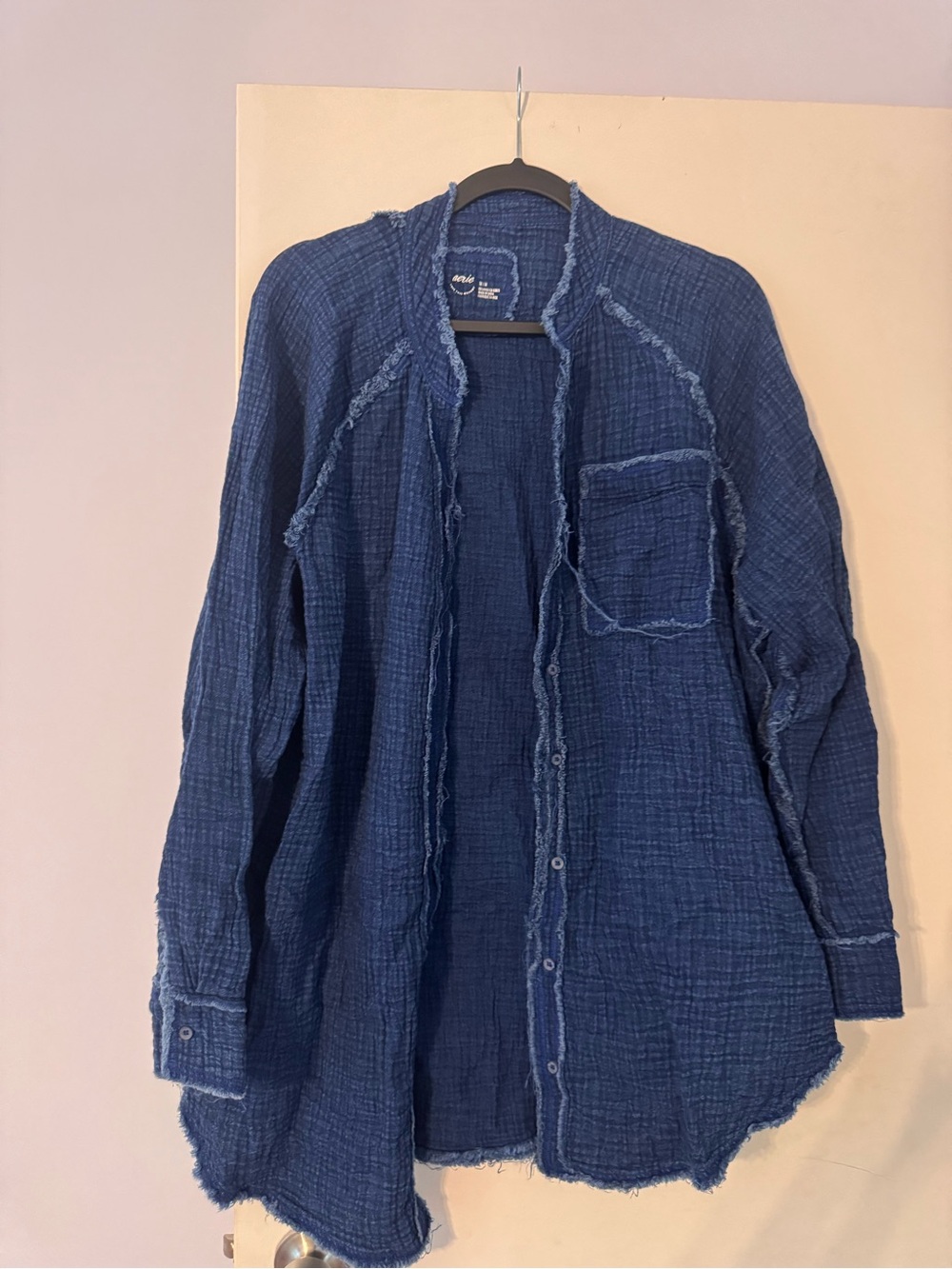 aerie Navy Textured Open-Front Swim Coverup